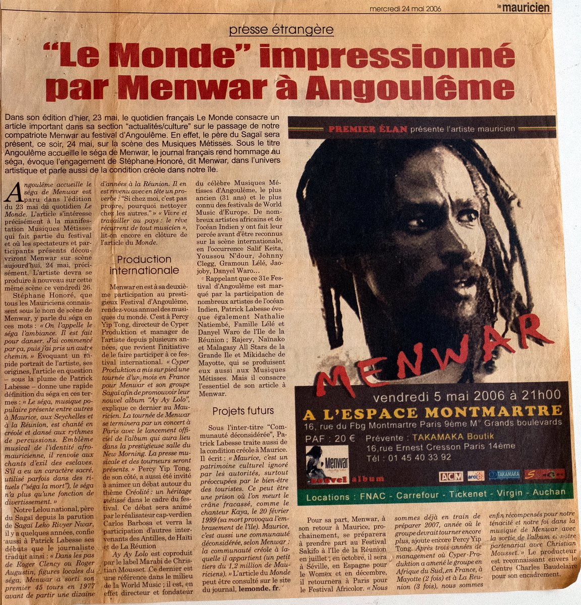 le mauricien — le monde impressionné par menwar à angoulême, 2006