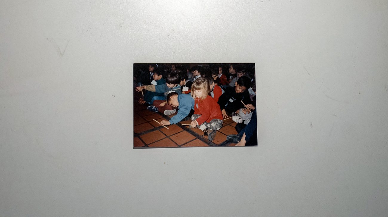 children learning rhythm at a workshop, 1990s